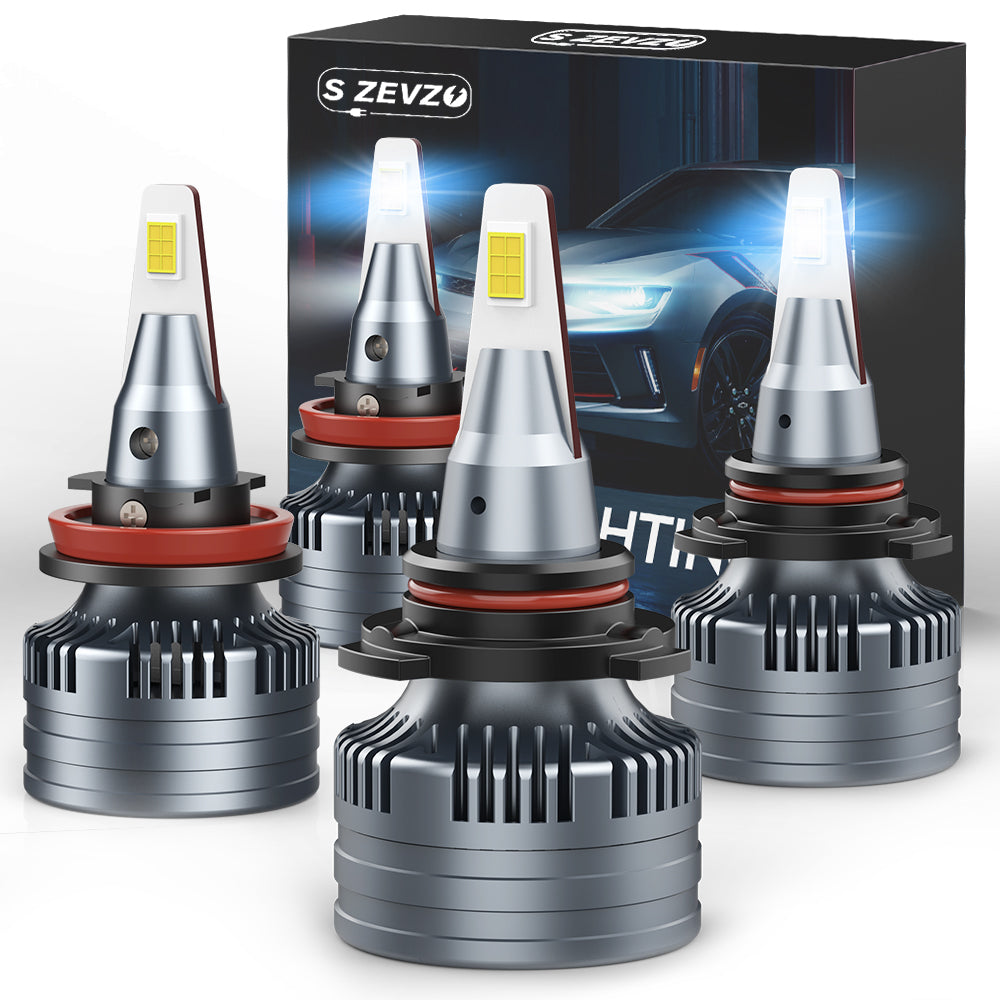 S ZEVZO 9005/HB3 H11/H9/H8 LED Headlight Bulbs Combo,140W 22000 Lumens,500% Brighter LED Headlights Conversion Kits 6500K Cool White,Pack of 4
