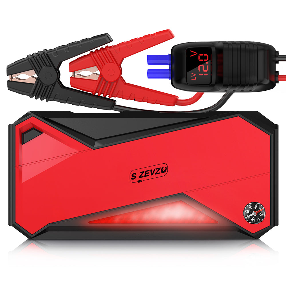Jump Starter, S ZEVZO Battery Jump Starter for 7.2L Gas and 5.5L Diesel Engines Car Jump Starter 12V Automotive Battery Booster with Jumper Clamps, Type C Port, LCD Display, LED Light, Compass